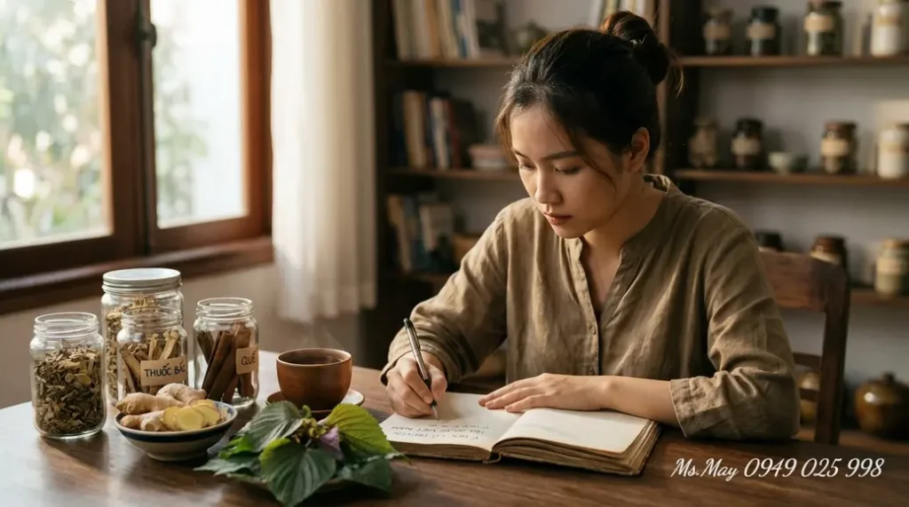 Người học Đông dược nghiên cứu dược liệu để ứng dụng an toàn trong chăm sóc sức khỏe gia đình và tư vấn thảo dược