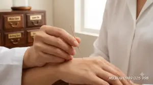 Bác sĩ YHCT thực hiện châm cứu hỗ trợ giảm cân cho bệnh nhân