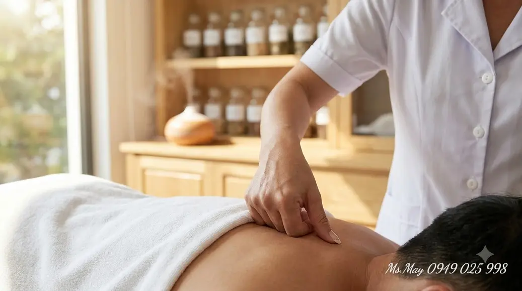 Bệnh nhân tập vật lý trị liệu phối hợp với châm cứu phục hồi chức năng