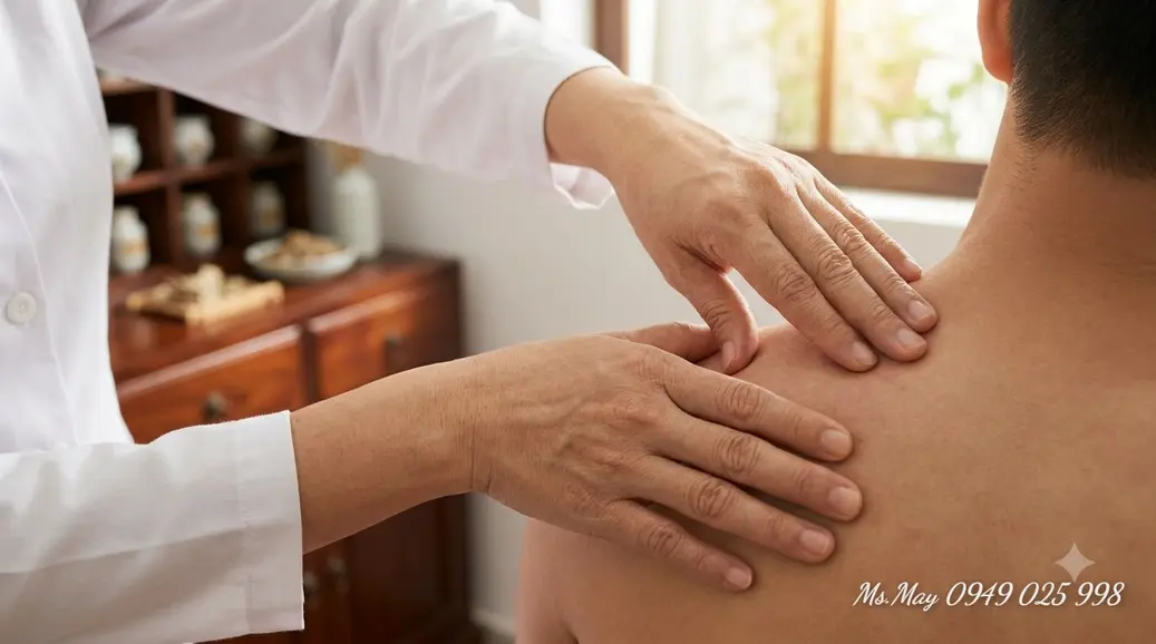 Kỹ thuật viên thực hiện bấm huyệt bàn chân cho khách hàng