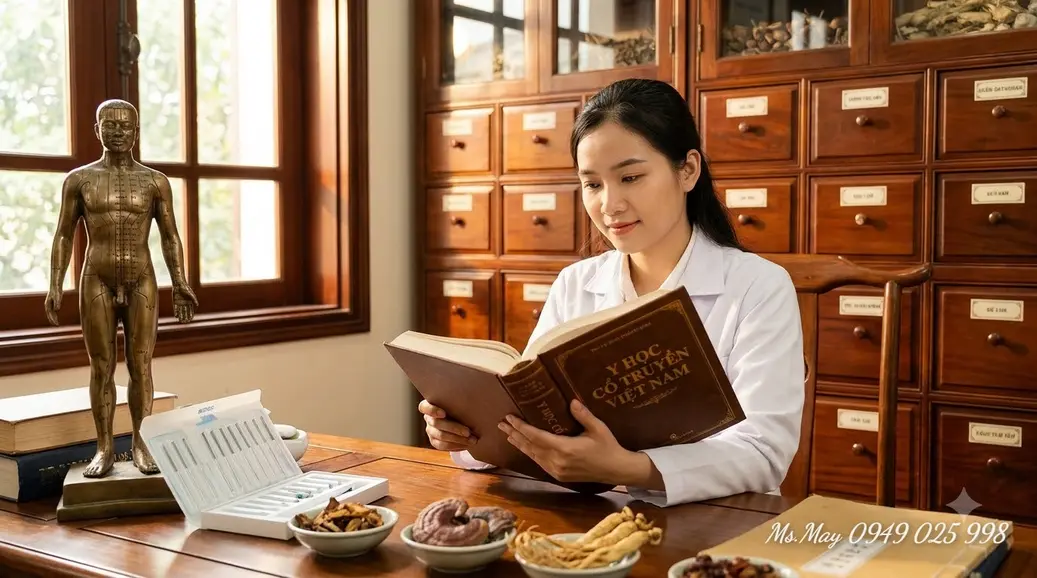 Sinh viên thực hành châm cứu trên mô hình huyệt vị