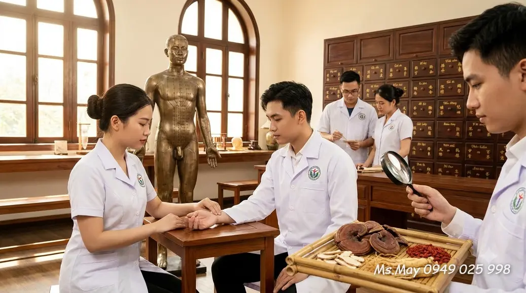Sinh viên thực hành Y học cổ truyền tại phòng khám
