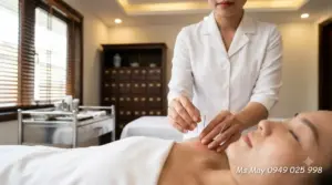 Người bị hoa mắt chóng mặt đang tự xoa bóp bấm huyệt vùng đầu