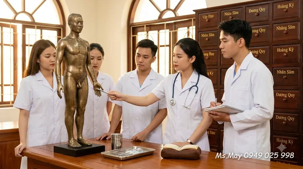 Bác sĩ Y học cổ truyền đang tận tình khám bệnh cho bệnh nhân