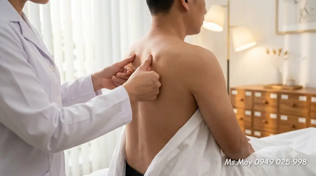 Bác sĩ YHCT thực hiện xoa bóp trị liệu chấn thương thể thao