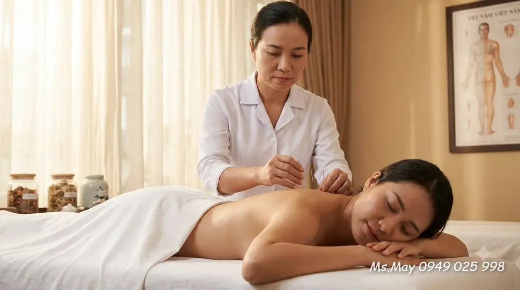 Bác sĩ y học cổ truyền thực hiện châm cứu cho bệnh nhân