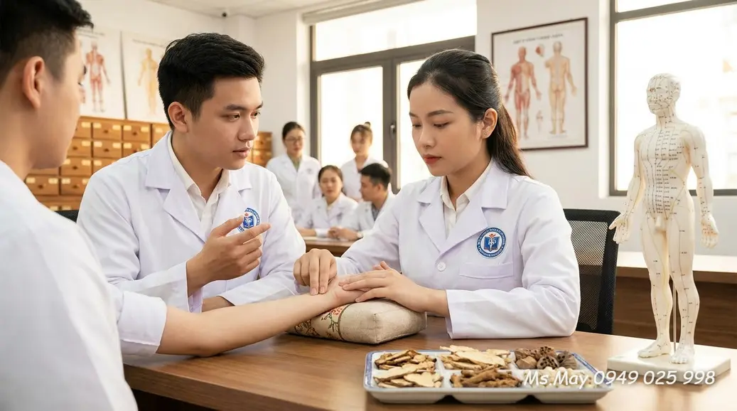 Lương y hợp pháp đang bắt mạch khám bệnh cho bệnh nhân