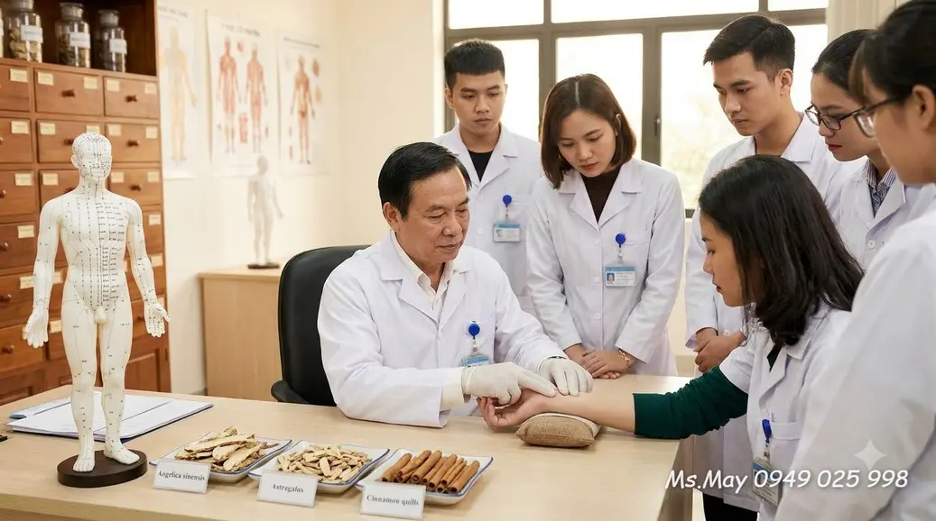 Lớp học thực hành châm cứu xoa bóp bấm huyệt YHCT cho học viên trung niên