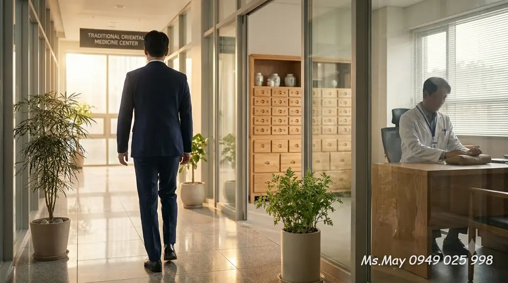 Kỹ thuật viên thực hiện xoa bóp bấm huyệt YHCT